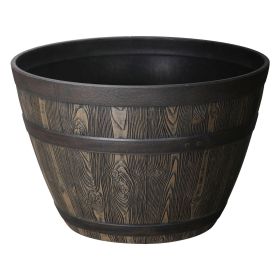 Whiskey Barrel Brown 100% Recycled Resin Planter, 19.9in x 19.9in x 13in