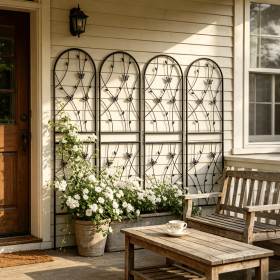4 Pack Metal Garden Trellis 71" x 19.7" Rustproof Trellis for Climbing Plants Outdoor Flower Support Butterfly Deco Black