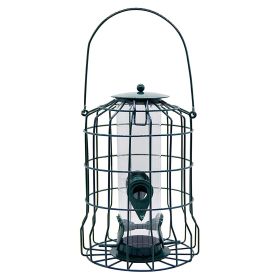 Outdoor Wild Bird Feeder Squirrel-Proof Chew-Proof Metal Hanging Seed Feeder with 4 Feeding Ports for Small Songbirds