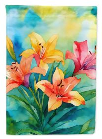 Lilies in Watercolor House Flag Large Porch Sleeve Pole Decorative Outside Yard Banner Artwork Wall Hanging, Polyester, House Size, Multicolor (Default: Default)