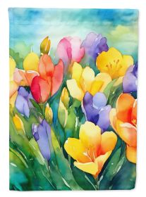 Freesias in Watercolor House Flag Large Porch Sleeve Pole Decorative Outside Yard Banner Artwork Wall Hanging, Polyester, House Size, Multicolor (Default: Default)