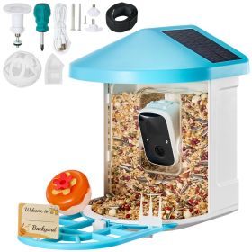 Smart Bird Feeder with Camera, 2K HD AI Identify 10000+ Bird Species, Solar-Powered Bird Watching Camera with Auto Capture & Instant Notify (Color: Blue, Solar Panel Style: 2 Panels on Roof Side)